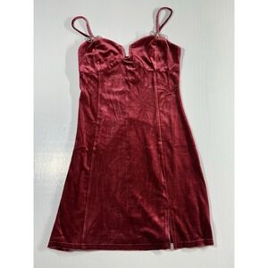 Velvet Mini Dress Crystal Bow Straps Stretchy Party Cocktail Split Neck Small